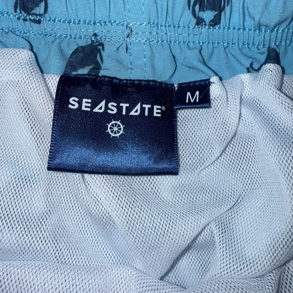 Seastate Men’s Mesh Lined Swim Trunks Carolina Blue Navy Print Sz Medium